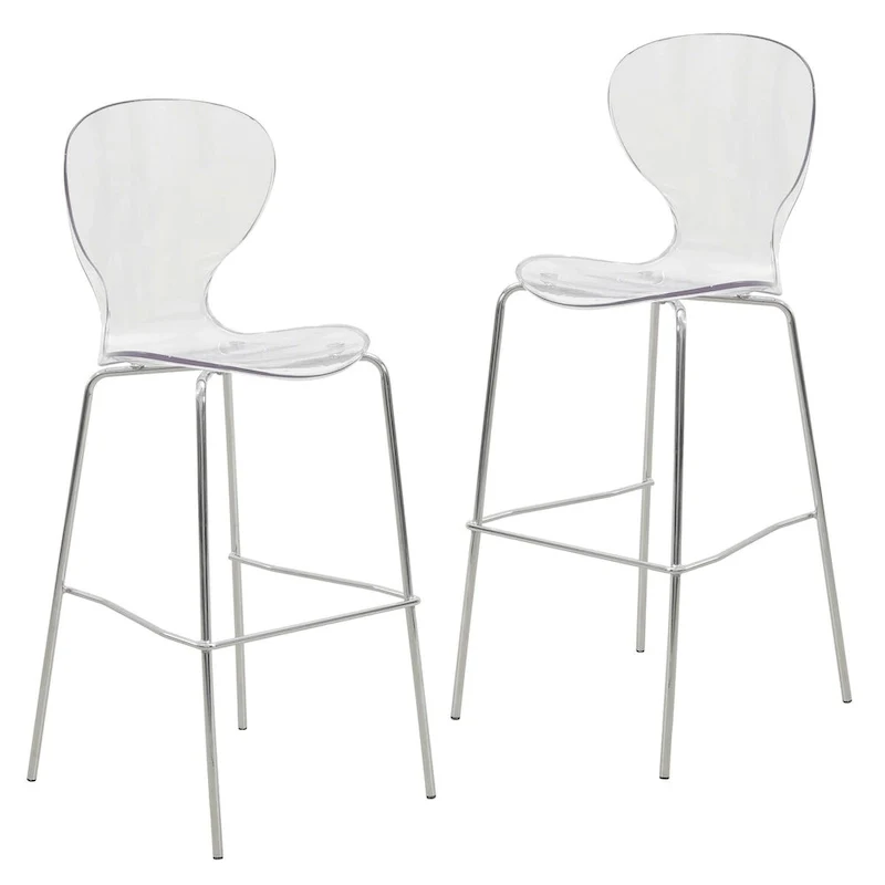 Acrylic Barstool with Steel Frame in Chrome Finish Oyster Series Set of 2