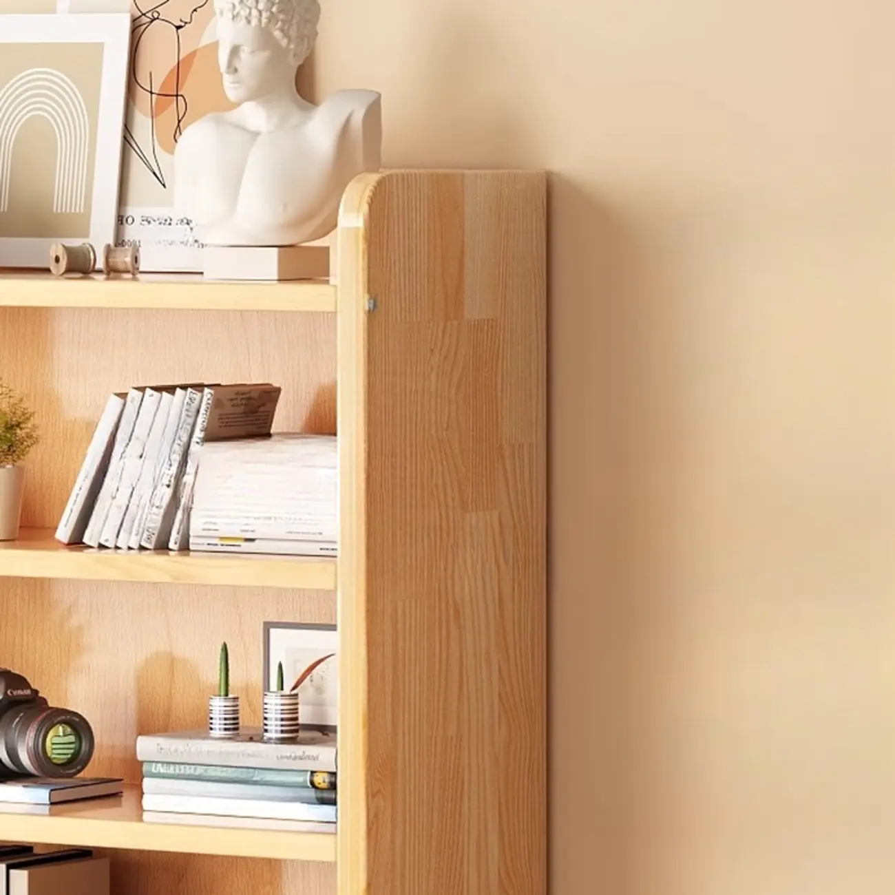 Narrow Vertical Modern Wooden Bookcase in Natural Finish