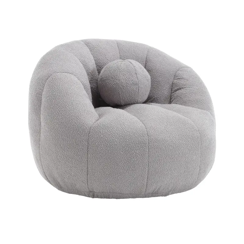 HOMEFUN Boucle Upholstered Round Lazy Cozy Bean Bag Chair With a Pillow