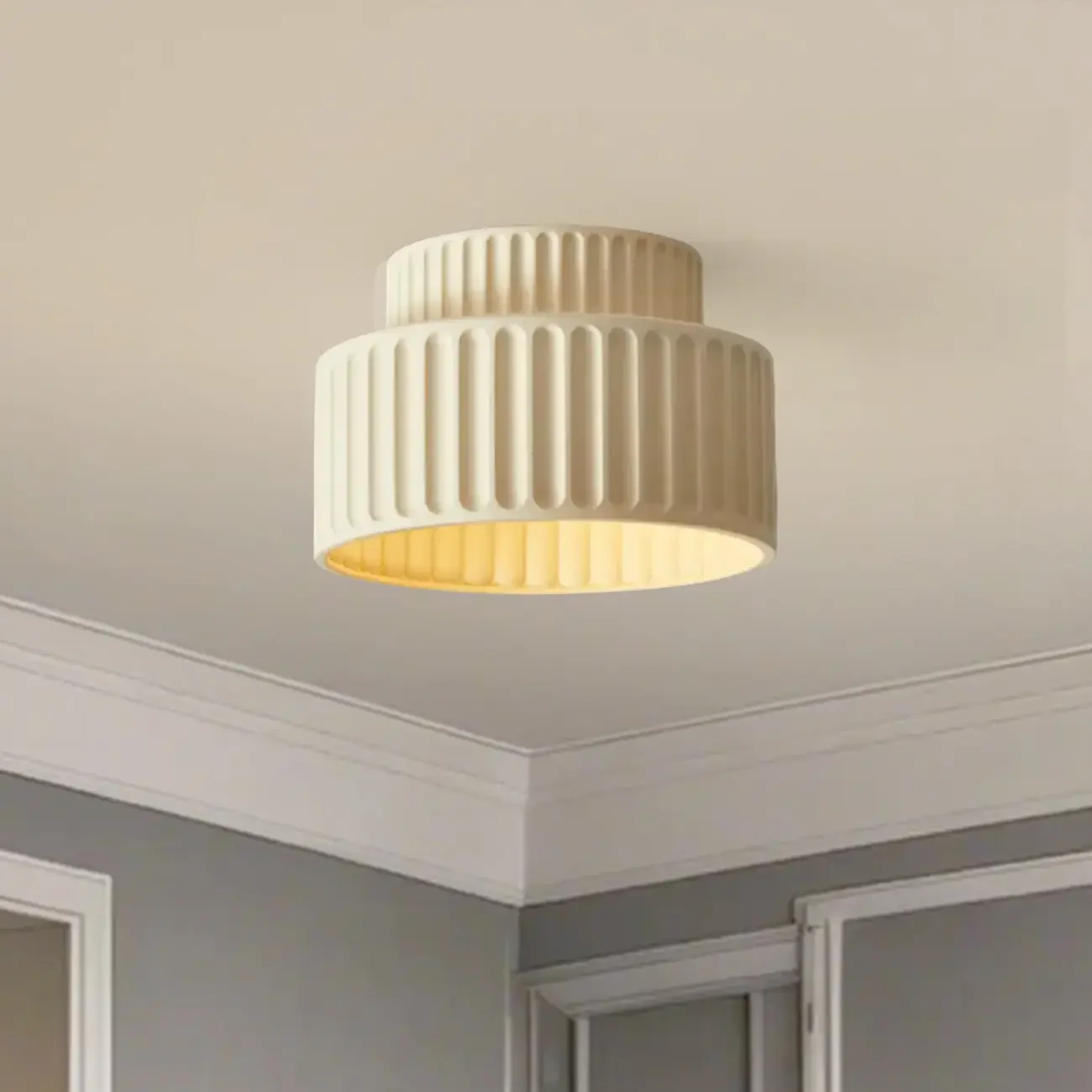 Modern Cylinder Semi Flush Ceiling Light with Plastic Shade