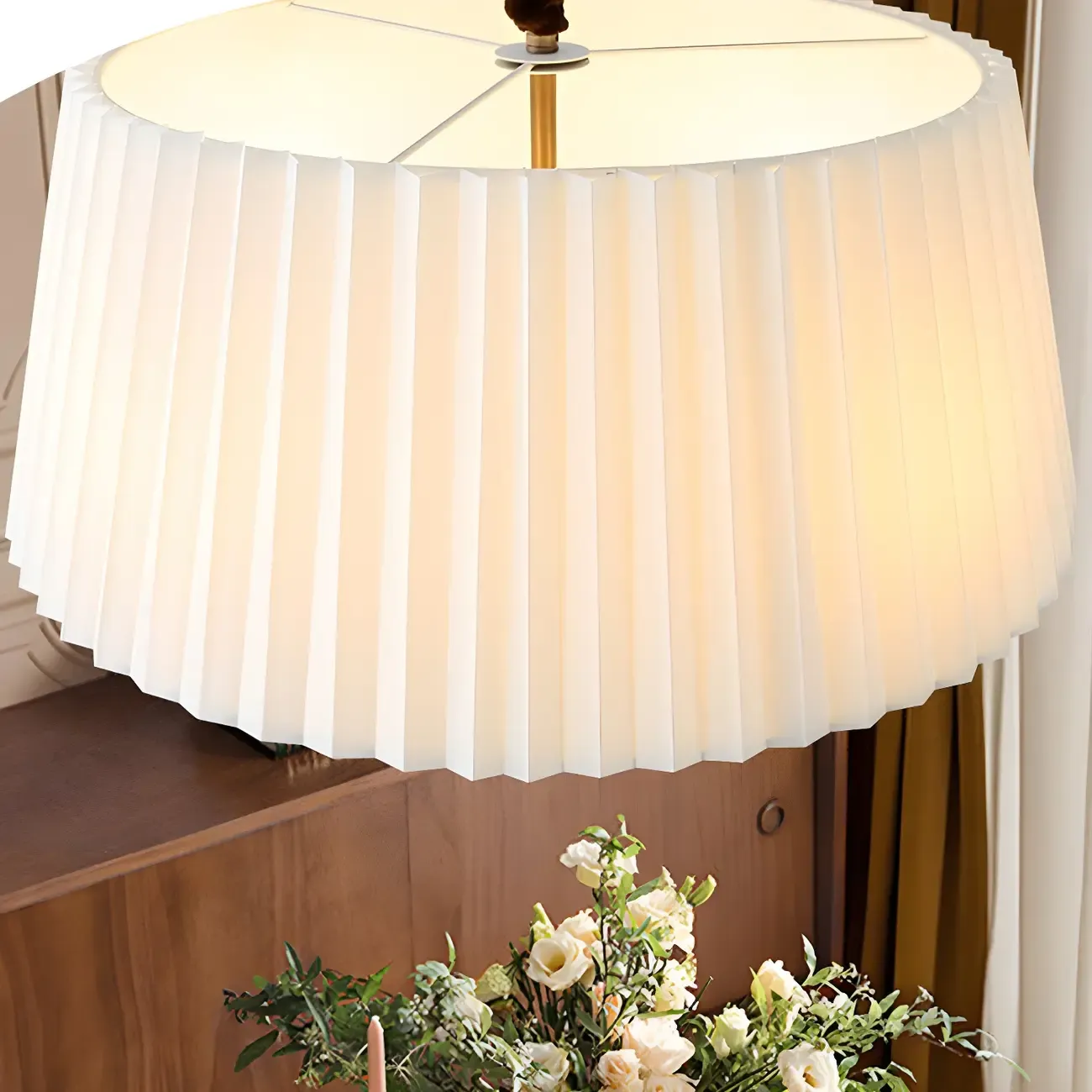 Modern Gold White Pleated Drum Chandelier Adjustable Height