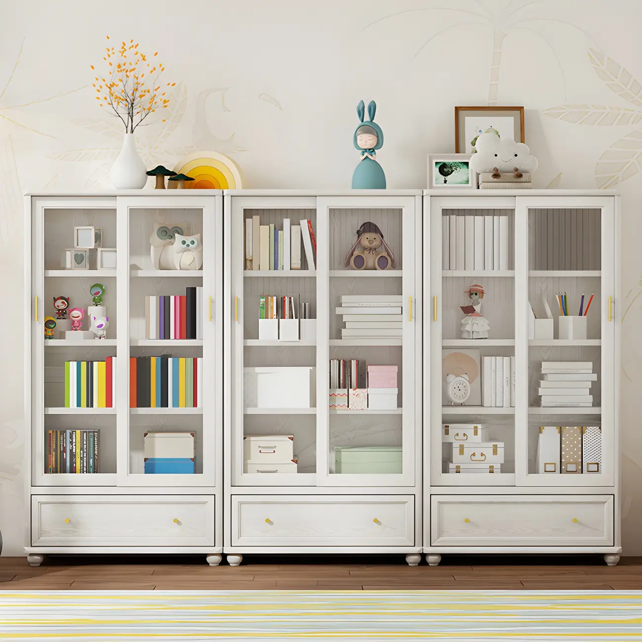 2-Drawer White Wooden Adjustable Shelves bookcases