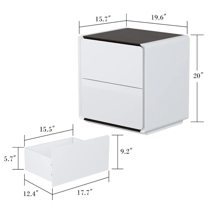 LED Nightstand Modern High Gloss Bedside Table Side Table End Table