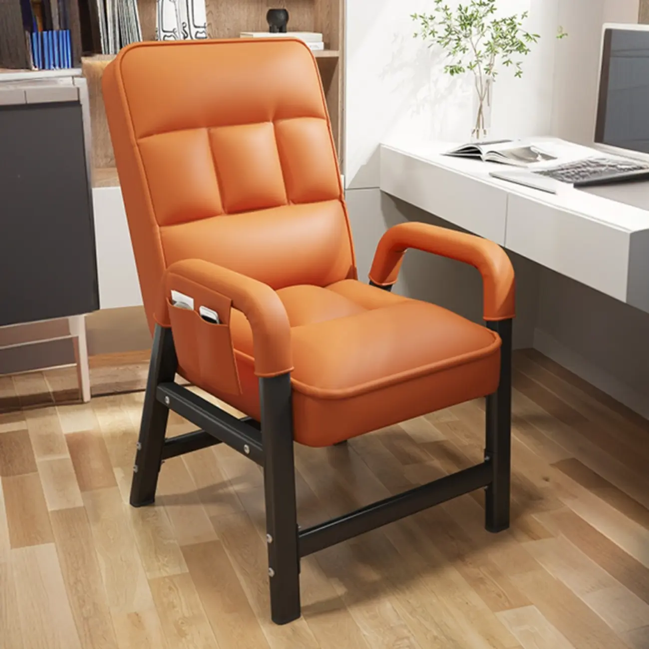 Modern Grey Upholstered 4-Leg Office Chair