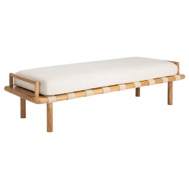SAFAVIEH Couture Grizelda Teak Cushion Bench - 70 In W x 26 In D x 19 In H - 70Wx26Dx19H