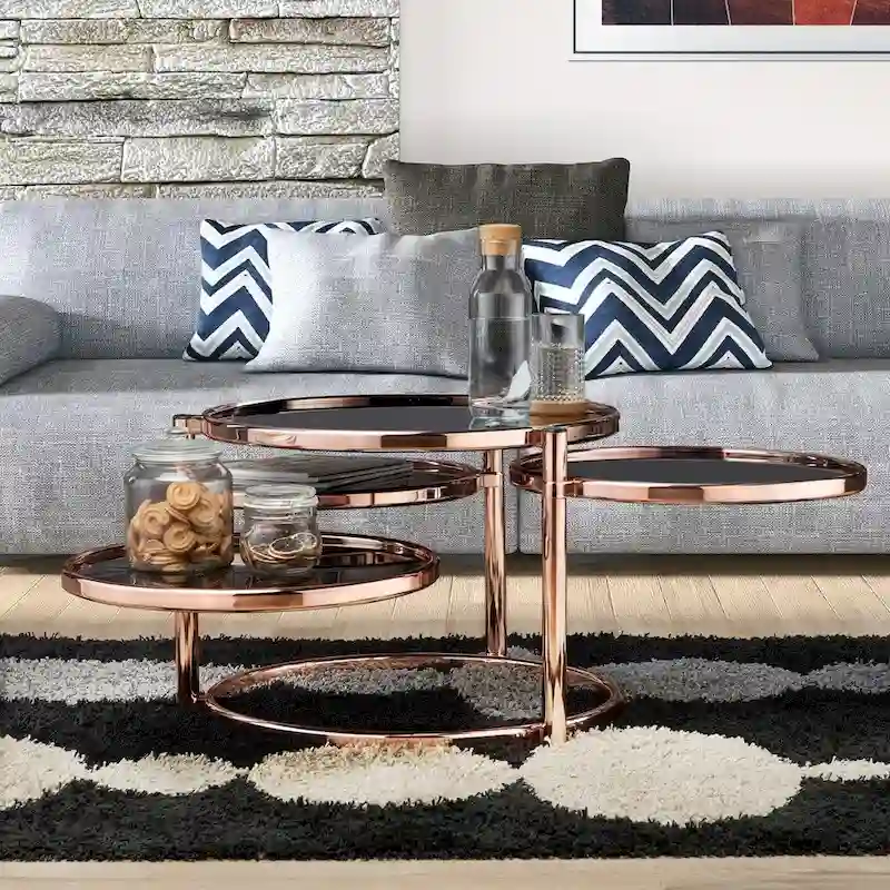 Furniture of America Cara Contemporary Round Motion Glass Metal Coffee Table