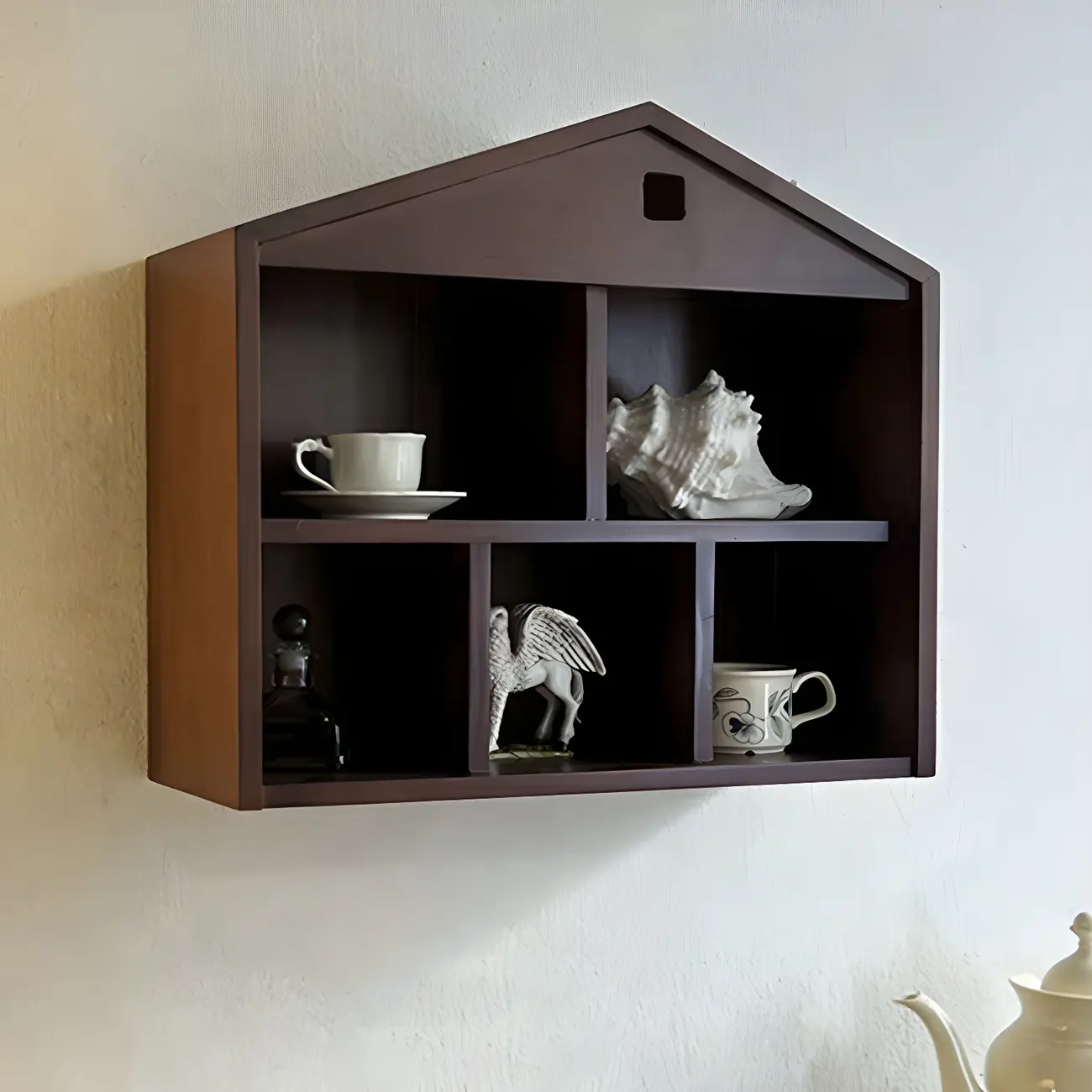 Classicial House-shaped 2 Shelves Floating Wood Display Cabinet