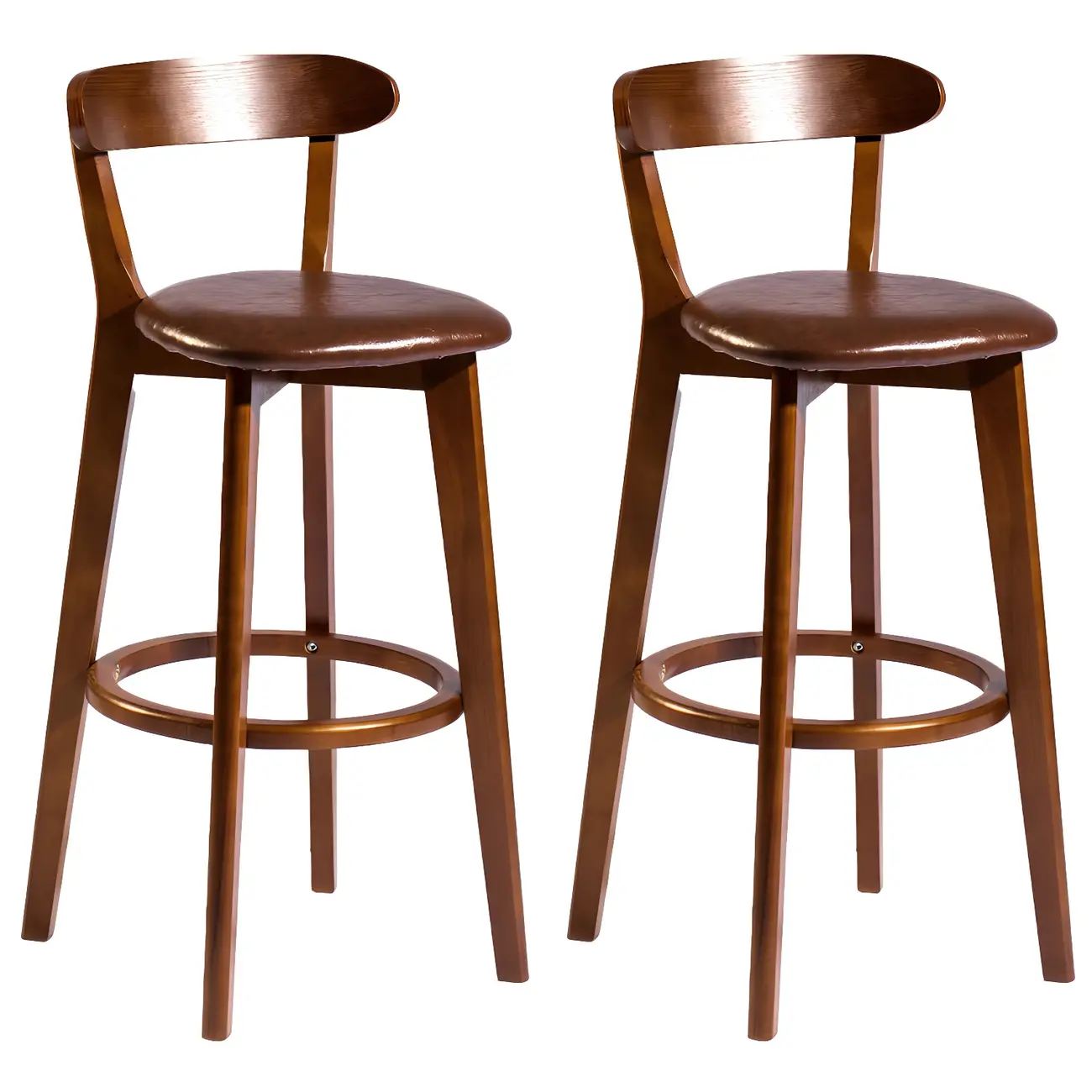 Wooden Upholstered Low Back Bar Height Stools Set of 2