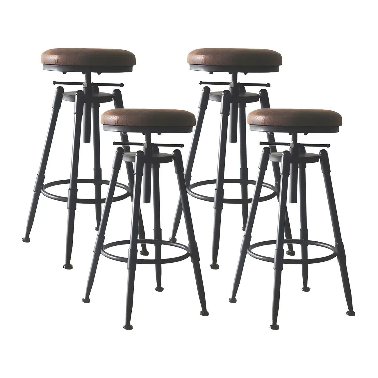 Industrial Metal Leather Swivel Bar Stools with Back