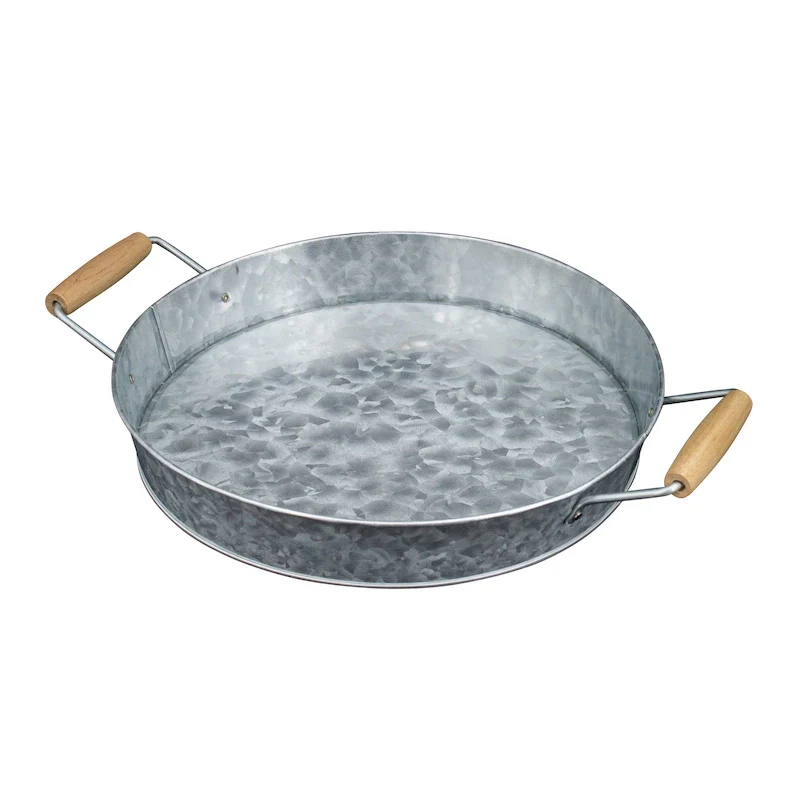 Galvanized Tray with Wood Handle