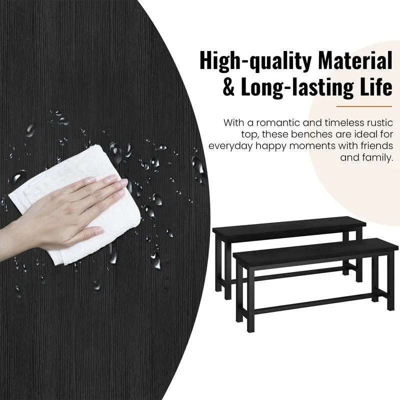 Grondin Industrail Style Dining Bench 2 Pieces Set, Wooden & Steel Dining Benches Set of 2, Durable and Stable Entryway Benches