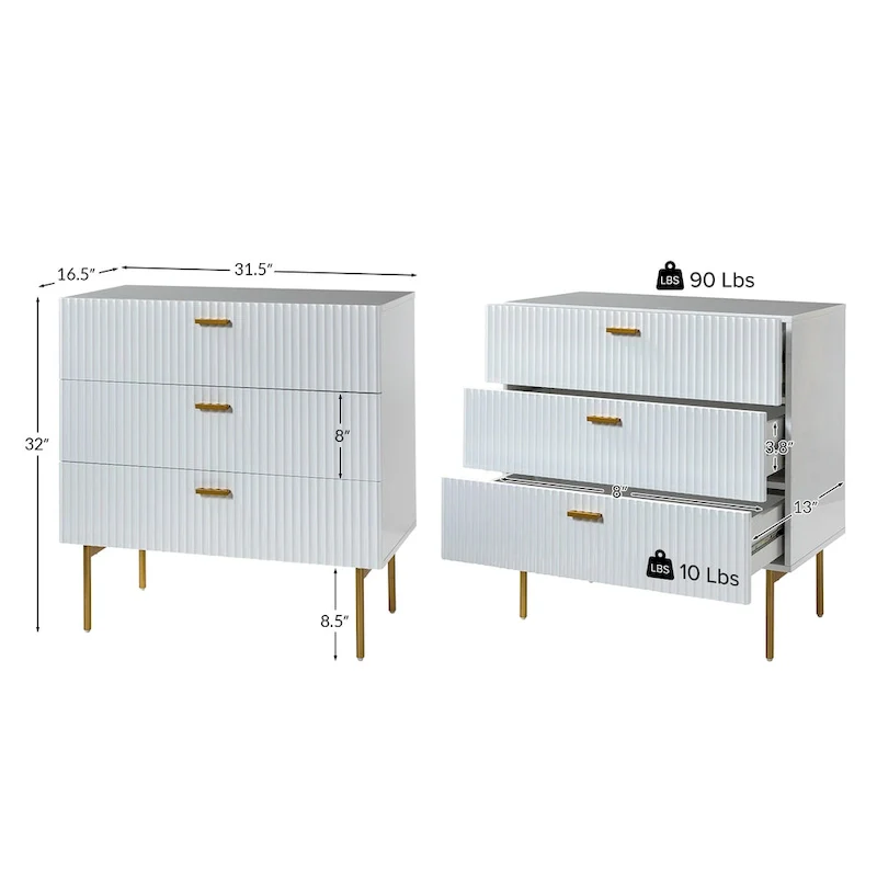 Gilb Modern 3-Drawer Dresser Nightstand with Metal Legs by HULALA HOME