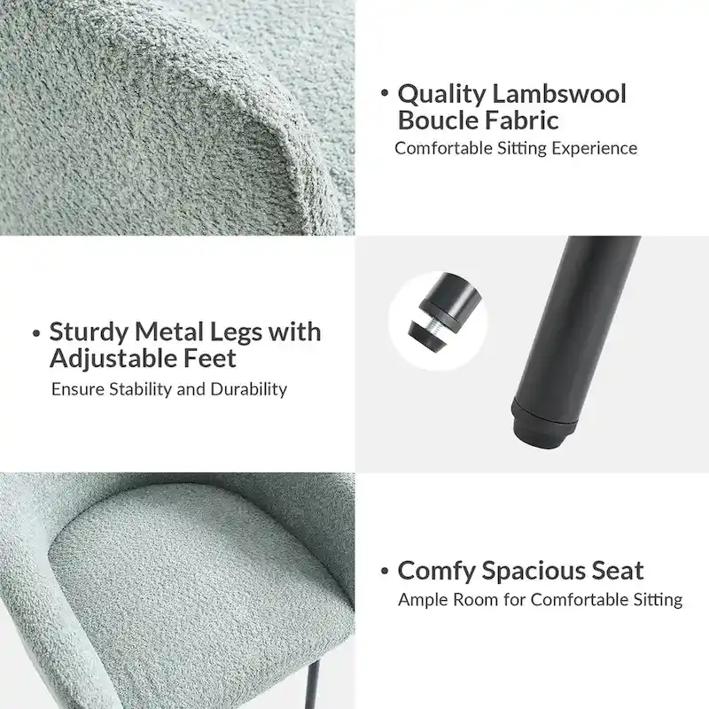 Amos Modern Boucle Dining Chair with Adjustment Feet Set of 4 by HULALA HOME