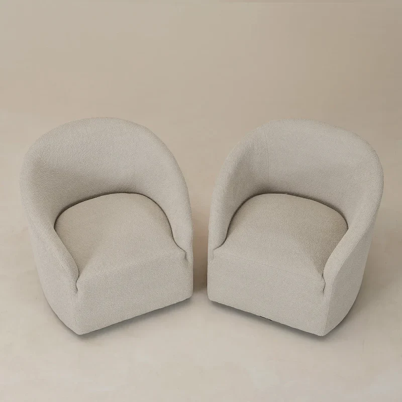 KINWELL 32W Boucle Upholstered Swivel Barrel Armchair (Set of 2)