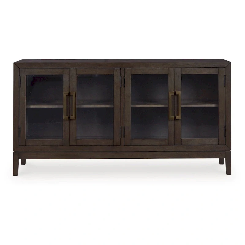 60 Inch Sideboard Display Server, 2 Glass Double Door Cabinets, Dark Brown