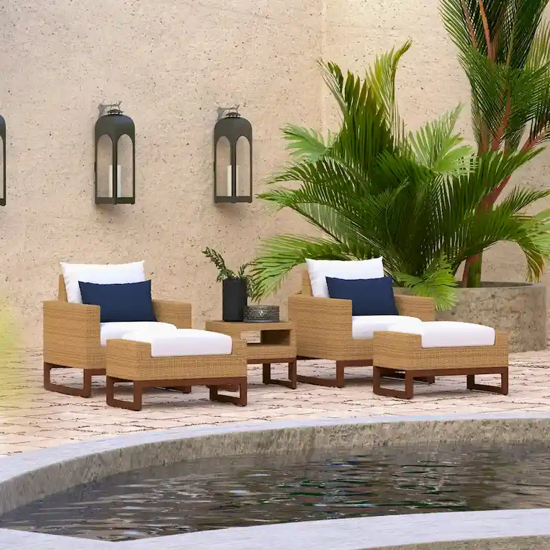 Mili 5 Piece Sunbrella Outdoor Patio Club Chair & Ottoman Set