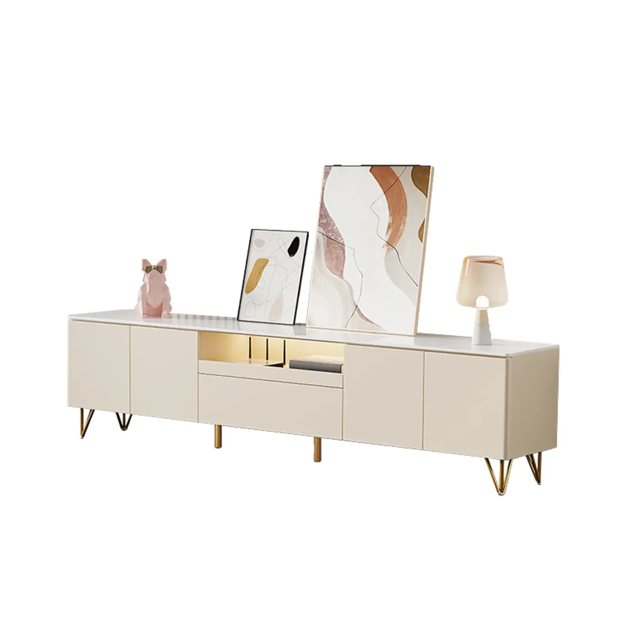 Modern Stone TV Stand with Soft Close Drawers