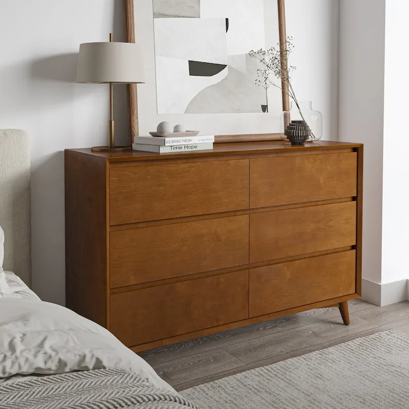 Raffaele Mid-century 6-Drawer Dresser with Solid Wood Legs by HULALA HOME