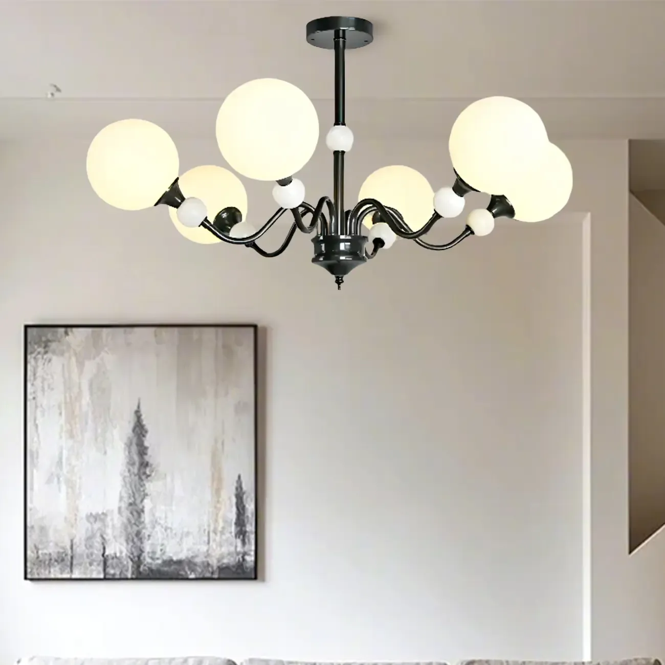 Modern White Globe Glass Chandelier for Living Room Decor
