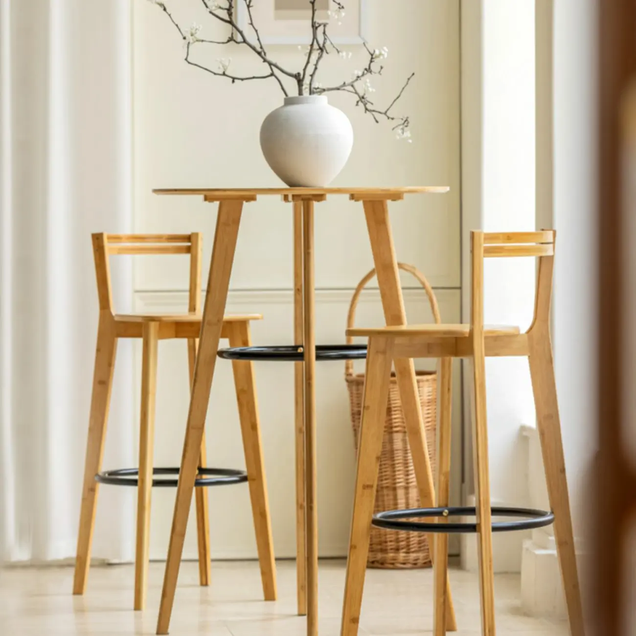 Counter Height Modern Bamboo Wood Round Bar Table