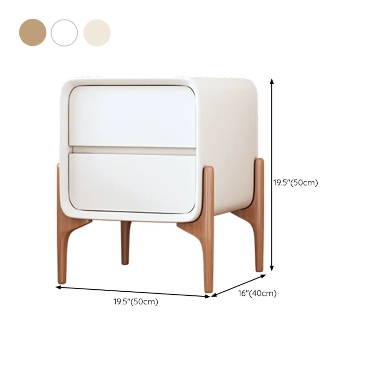 Simple Curved Wooden Faux Leather 2 Drawer Nightstand