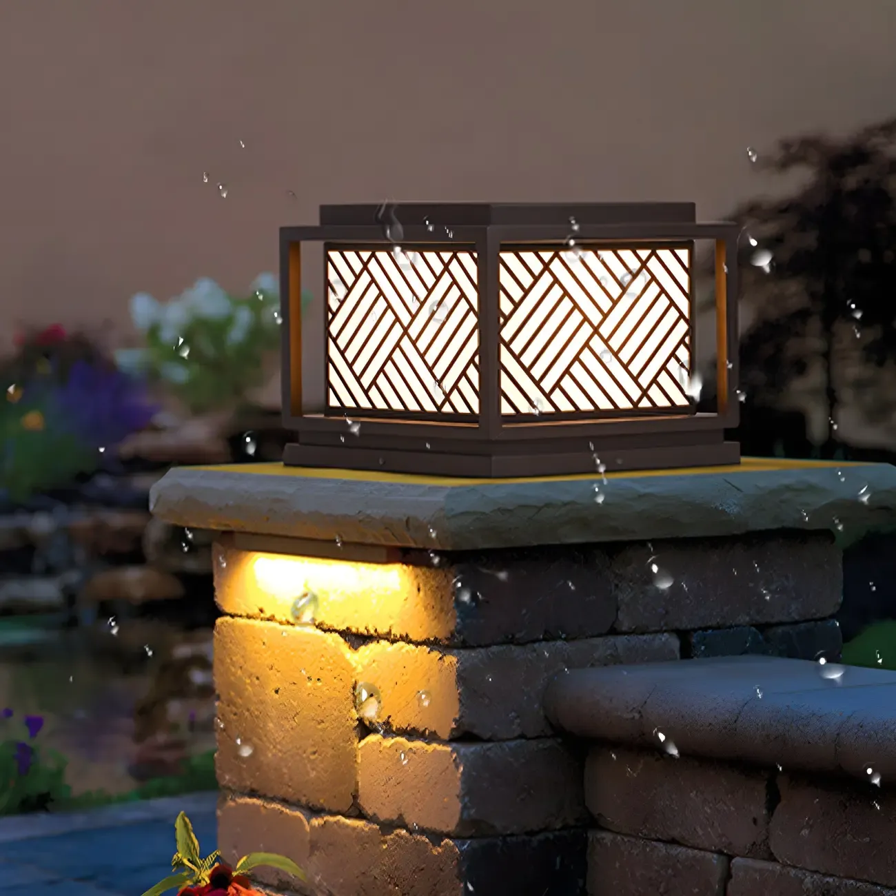 Cubic Metal Post Cap Light with Geometric Pattern Shade