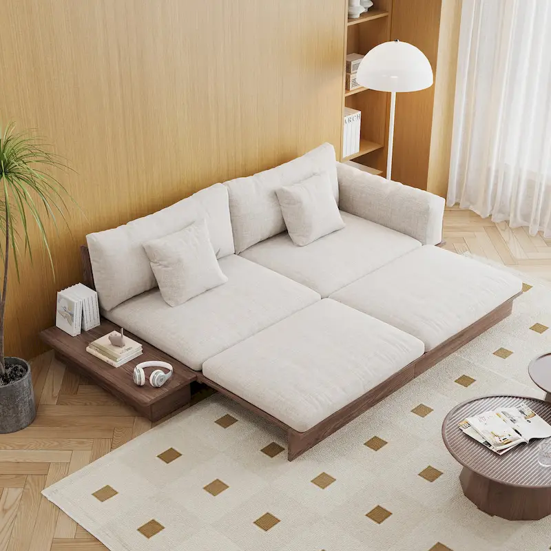 JASIWAY Modern Solid Wood Upholstered Cotton Linen Sofa