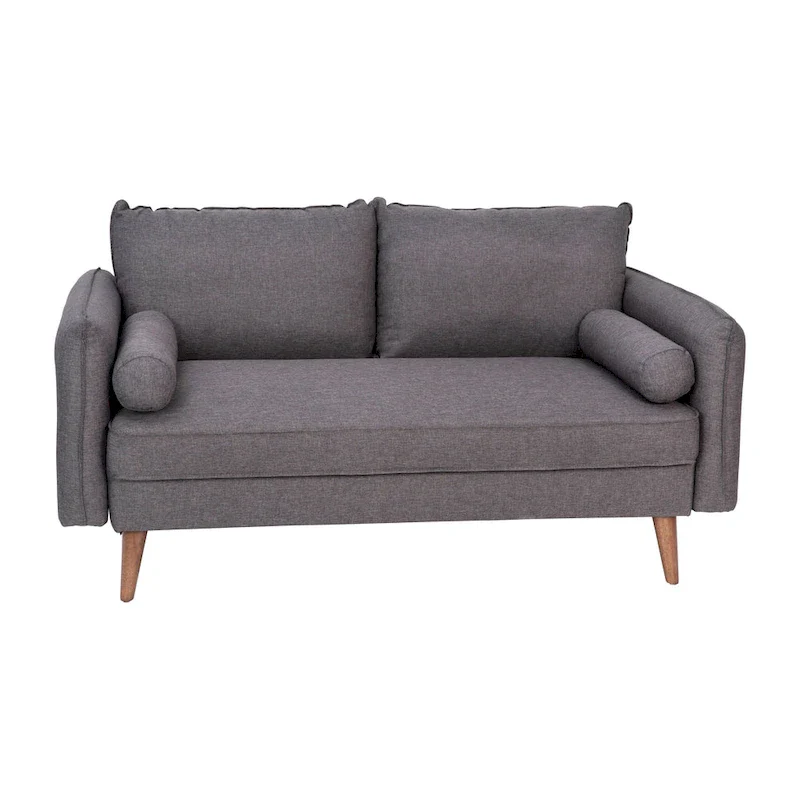 Compact Faux Linen Upholstered Loveseat with Wooden Legs