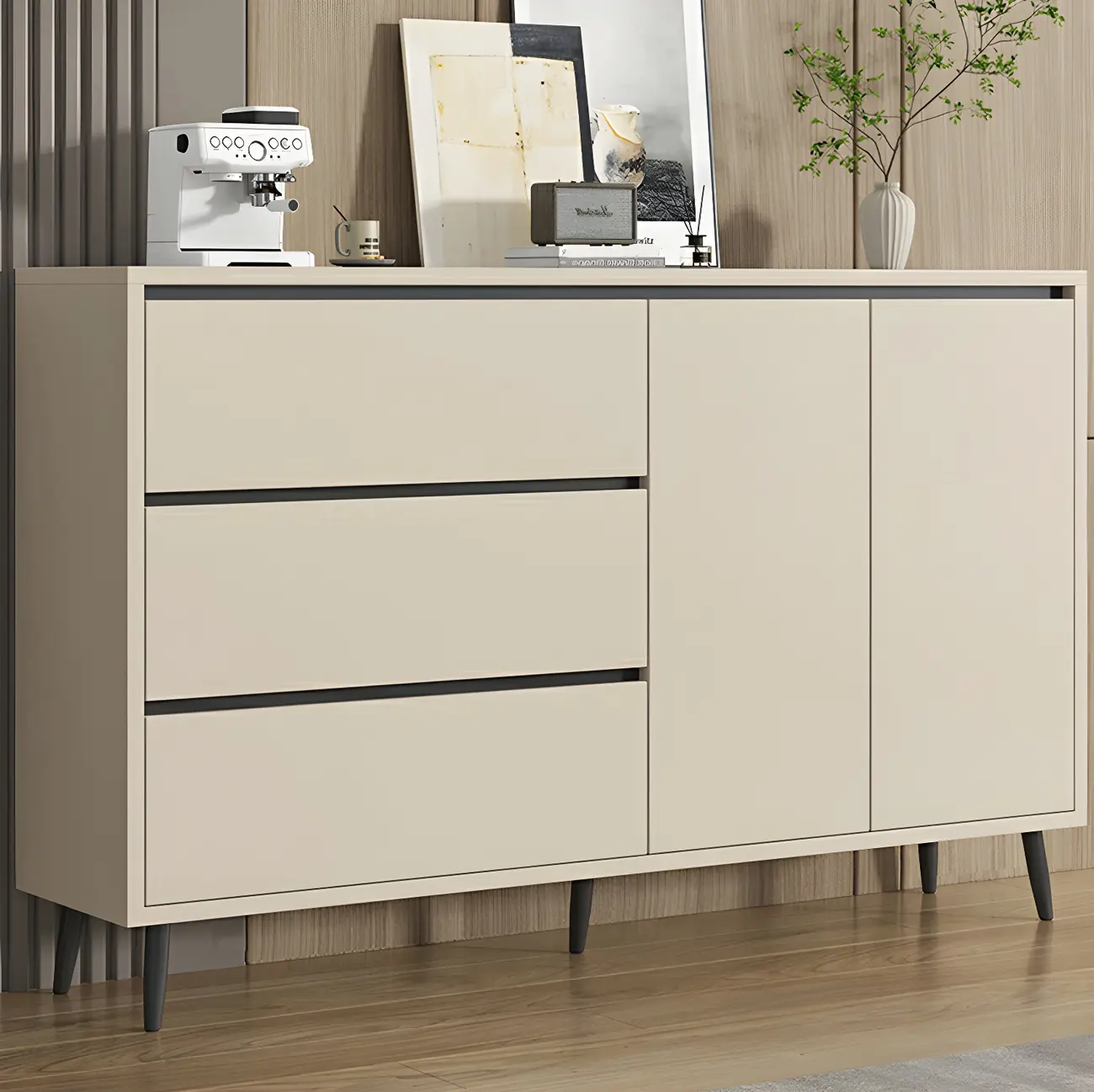 Modern Wooden Sideboard with Multi-Drawers and Cabinets