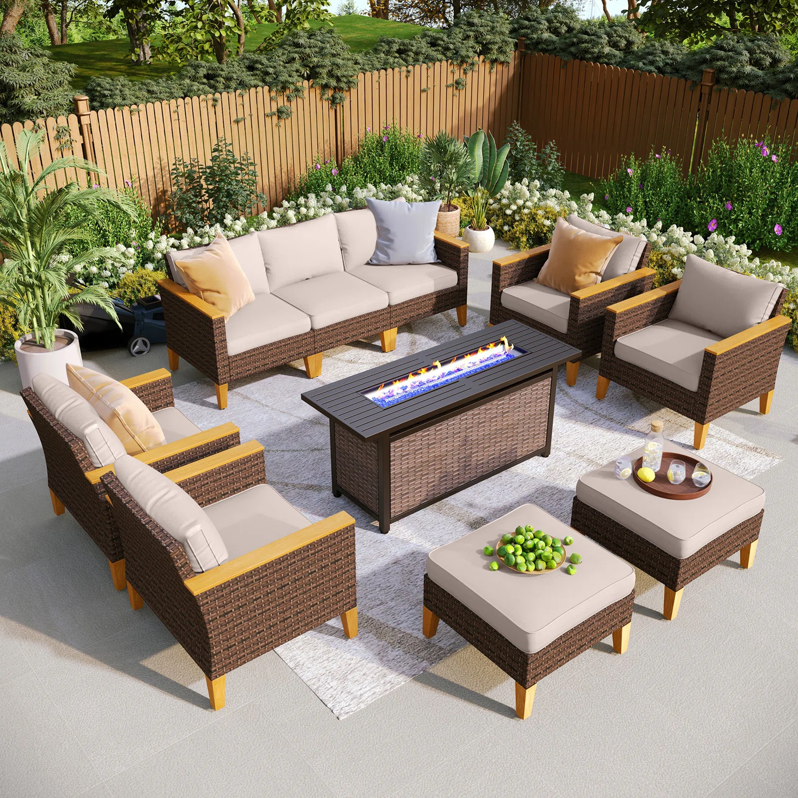 Wicker 9 - Person Garden Lounge Set with Cushions - Premium Quality Home Furniture | Kendale Furniture