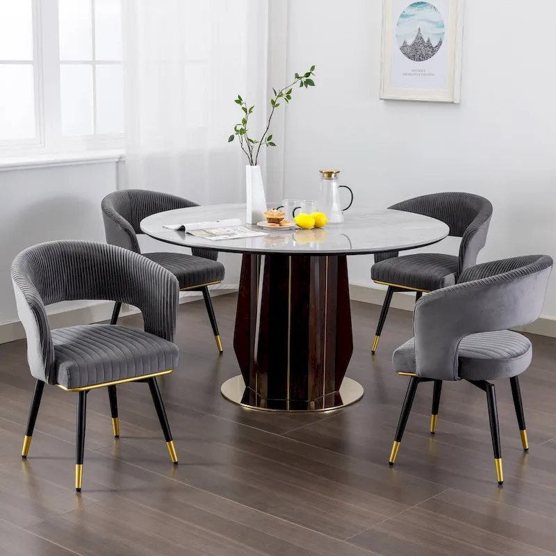 Swivel Velvet Dining Chair with Metal Legs, Set of 2