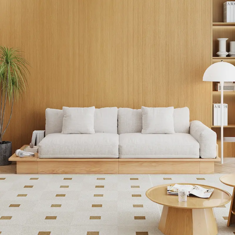 JASIWAY Modern Solid Wood Upholstered Cotton Linen Sofa