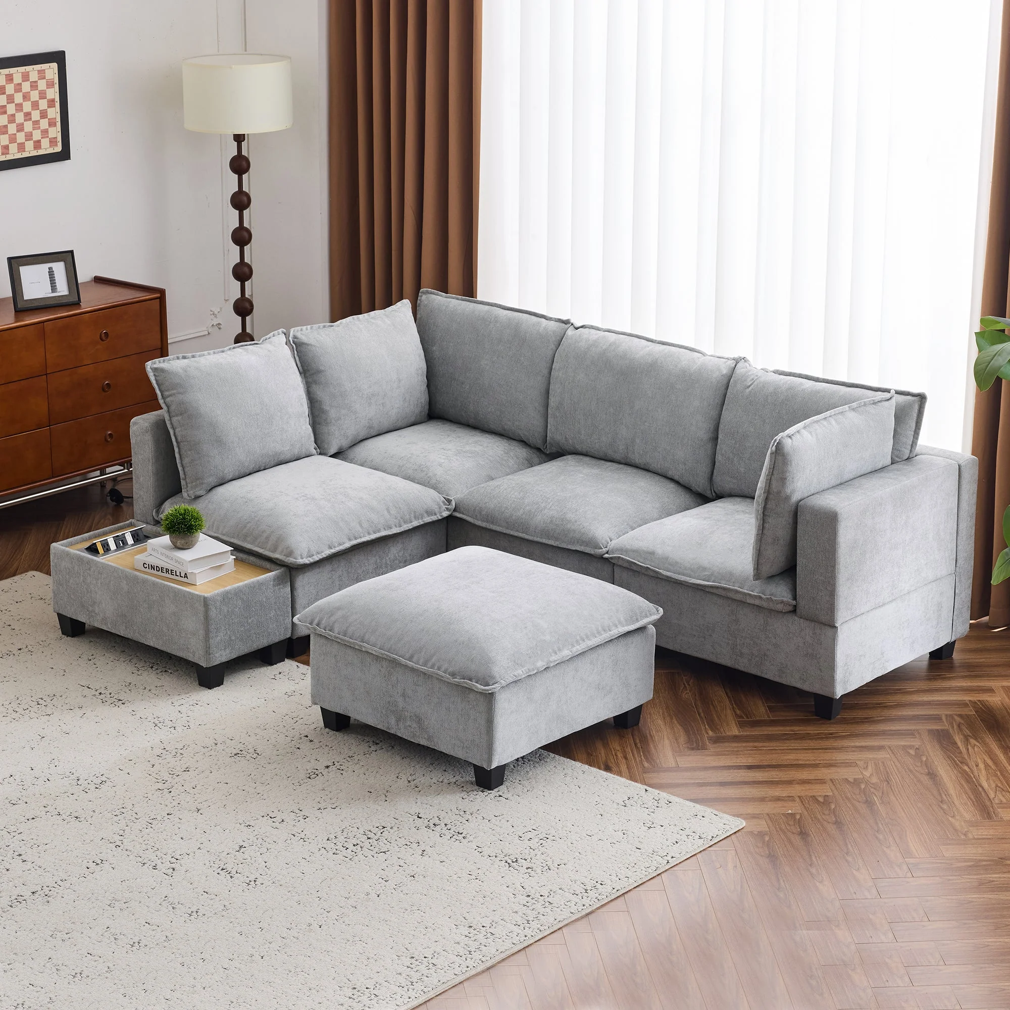 Walker Edison | Cloud Chenille Modular Sectional Sofa with Coffee Table