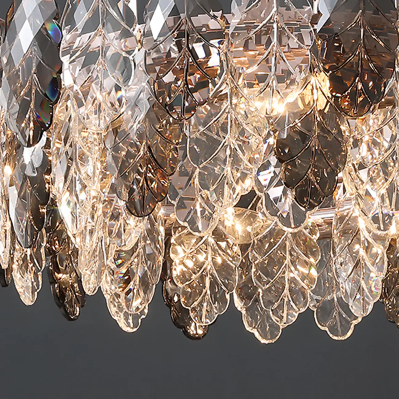 Exquisite Round Multi-light Crystal Leaf Chandelier