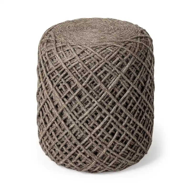 Mercana Allium Brown Woven Wool Round Pouf