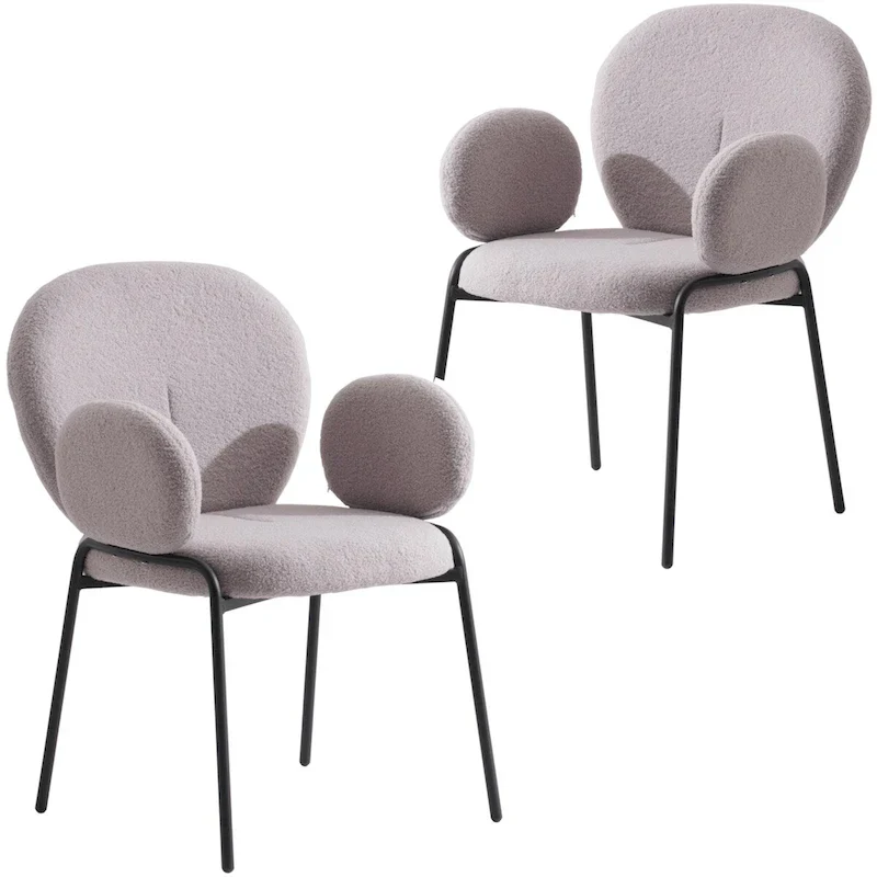 Celestial Boucle Upholstered Iron Dining Chairs Set of 2 by LeisureMod