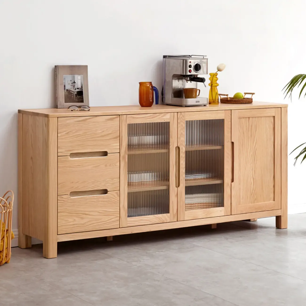 Modern Wood Sideboard with Shelves and Drawers