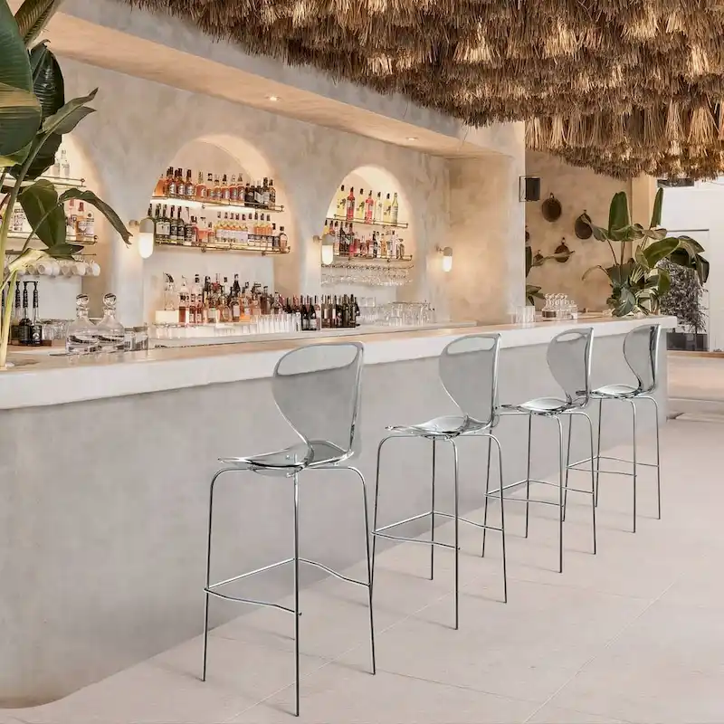 Acrylic Barstool with Steel Frame in Chrome Finish Oyster Series Set of 2