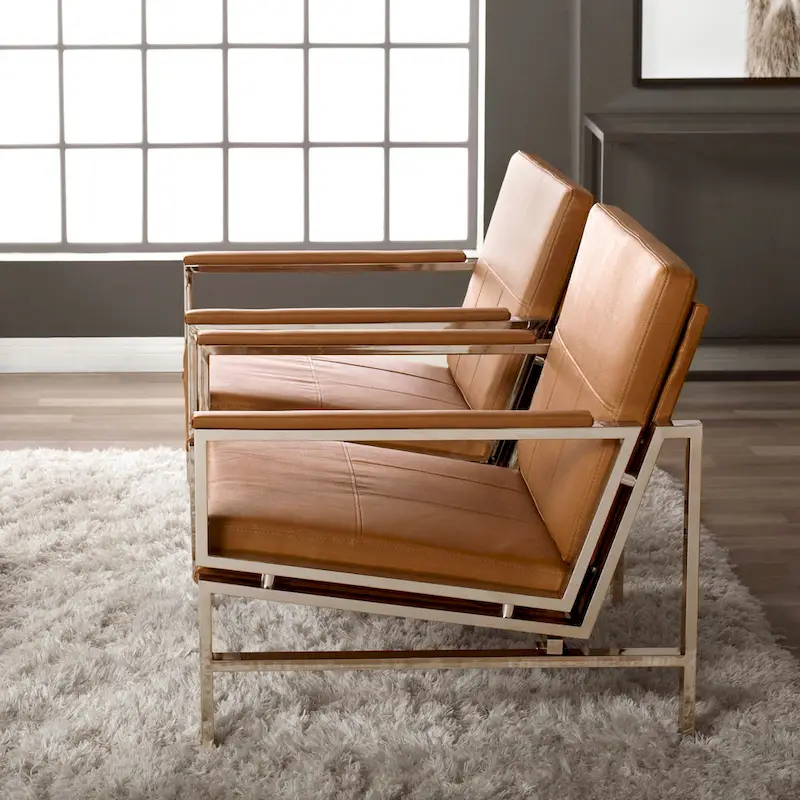 Strick & Bolton Regina Metal and Bonded Leather Mid Century Accent Chair