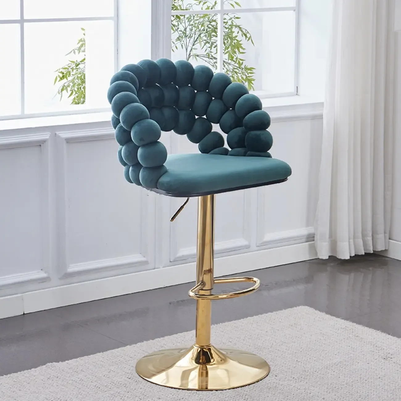 Glam Swivel Saddle Fabric Adjustable Height Bar Stool with Arms