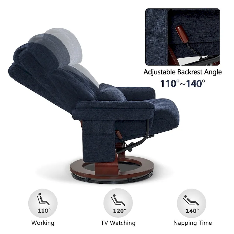 Swivel Recliner with Ottoman, Leisure Office Chair, Ergonomic Lounge chair, Chenille Fabric 4687