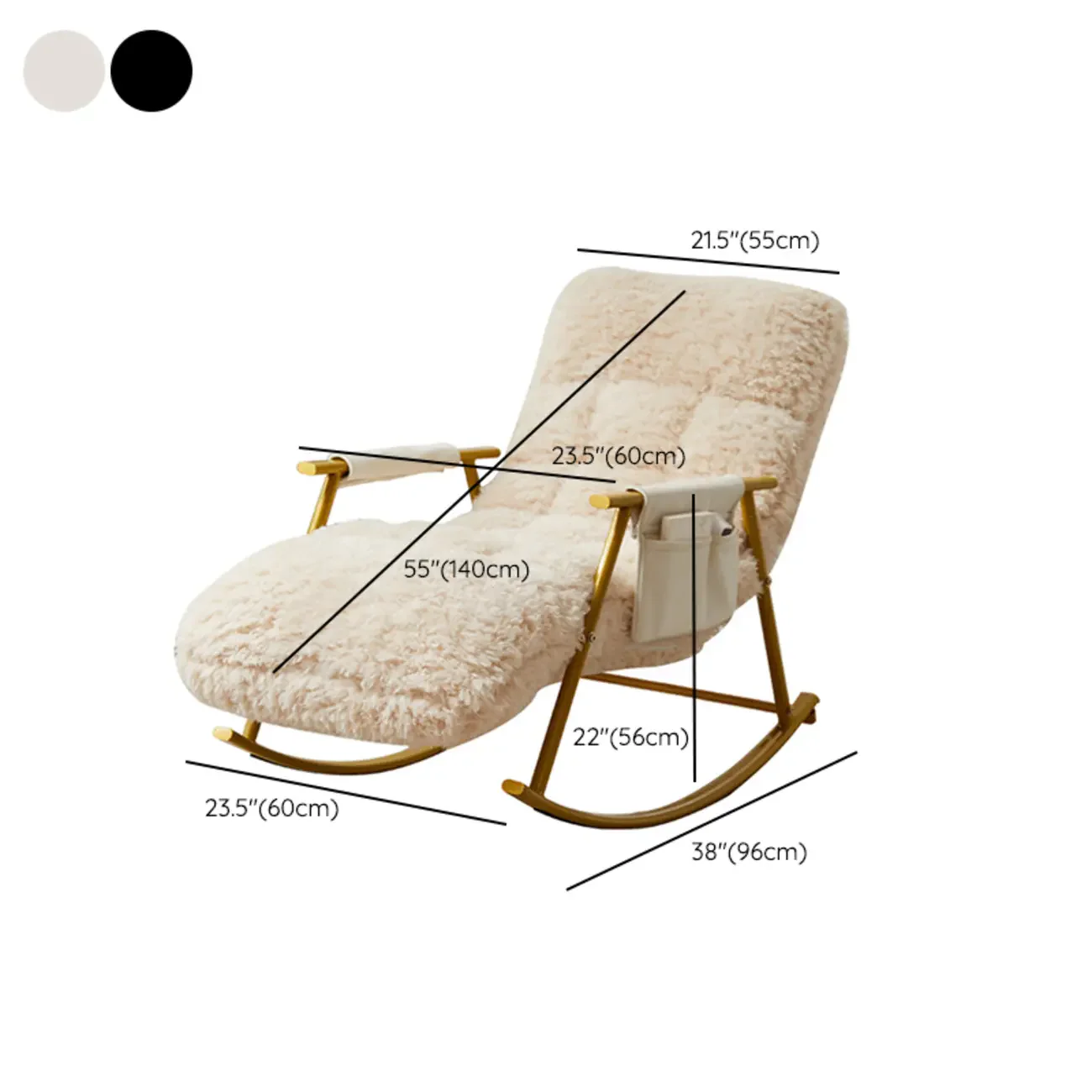 Modern Cotton Upholstered Metal Rocking Chair in White