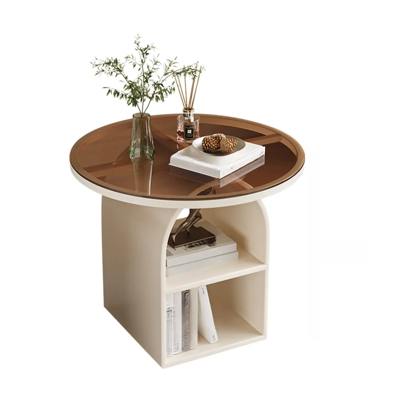 Modern Geometric Sintered Stone White 3-Tier Chairside Table