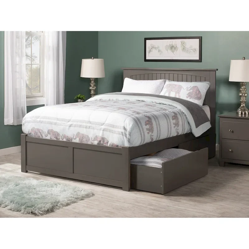 Nantucket Full Platform Bed with Footboard and 2 Bed Drawers in Grey