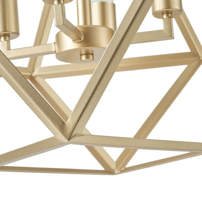 Industrial Painted Gold 4-Light Geometric Metal Frame Pendant Light