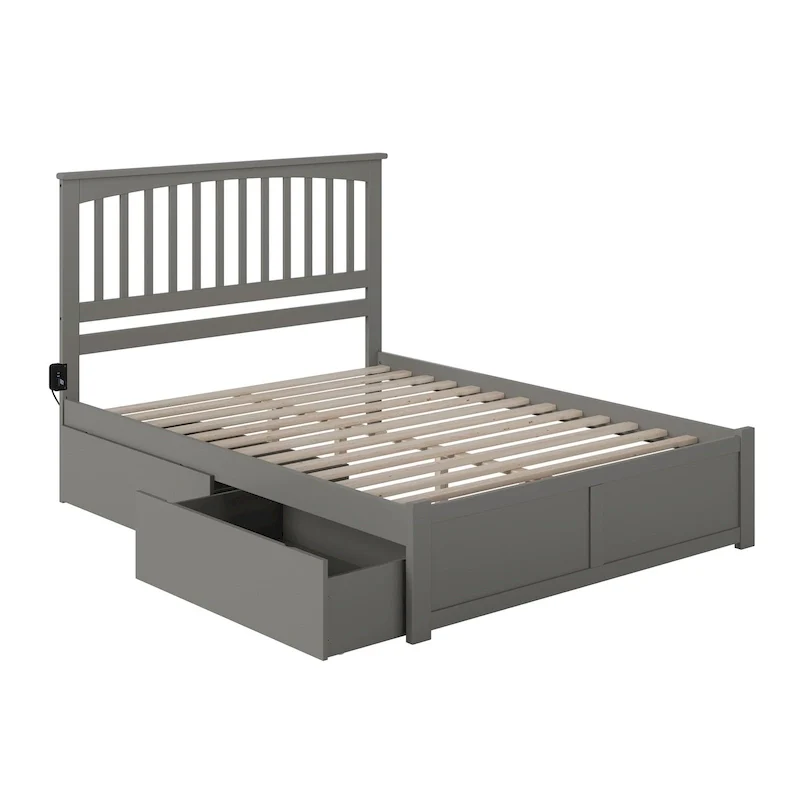 Mission King Platform Bed with 2 Drawers in Grey