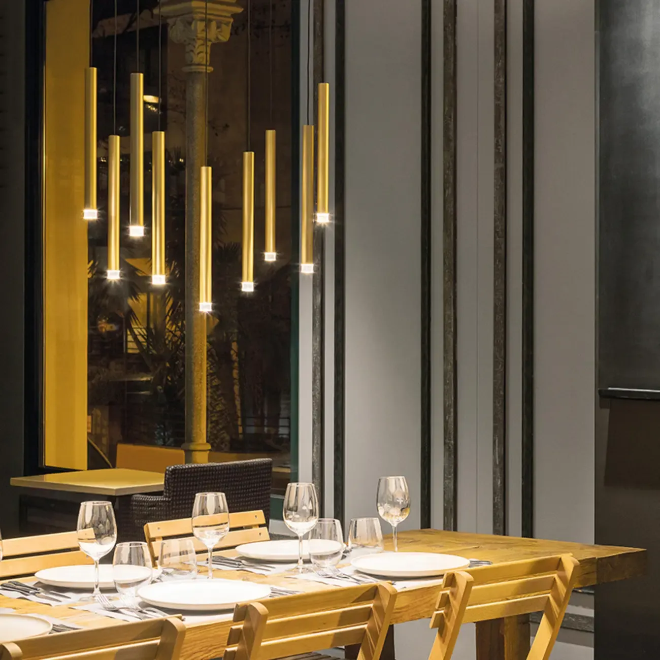 Modern Slim Gold Cylinder LED Dining Pendant Light
