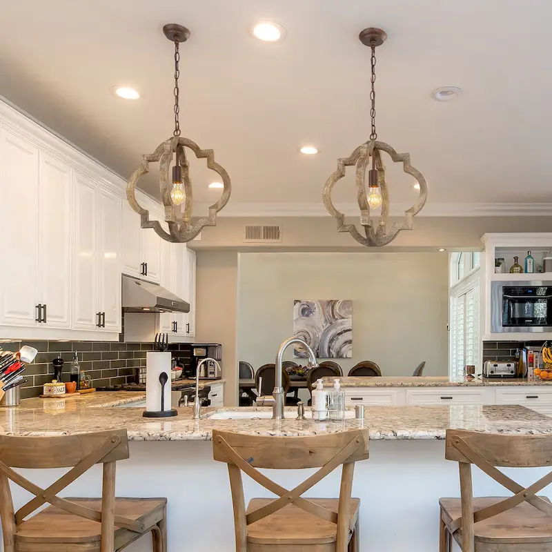 Farmhouse 1-Light Wood Lantern Chandelier Kitchen Island Pendant Lights - D 16 x H 17.5