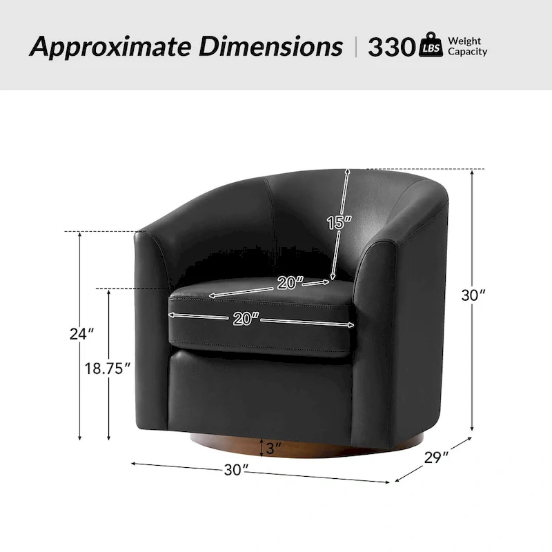 Althea Modern Genuine Leather Swivel Barrel Chair with Solid Wood Base By HULALA HOME