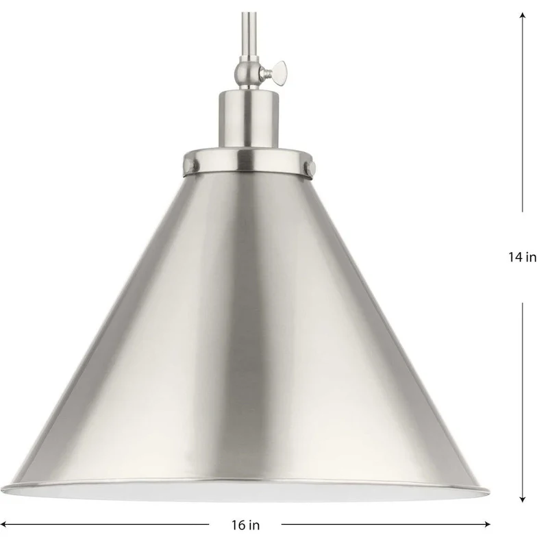 Hinton Collection One-Light Brushed Nickel Modern Farmhouse Pendant - 16 in x 16 in x 14 in